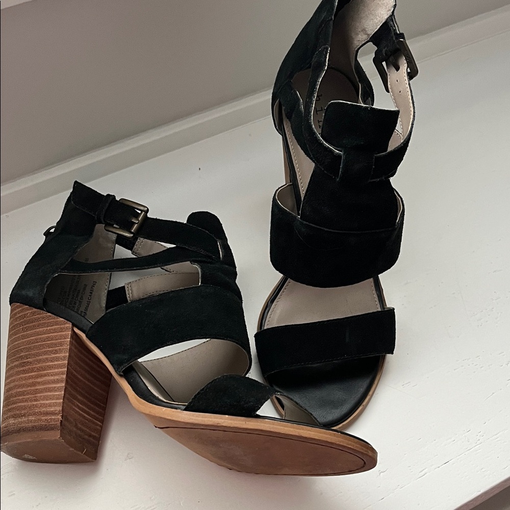 Hinge Black Suede Strappy Heels